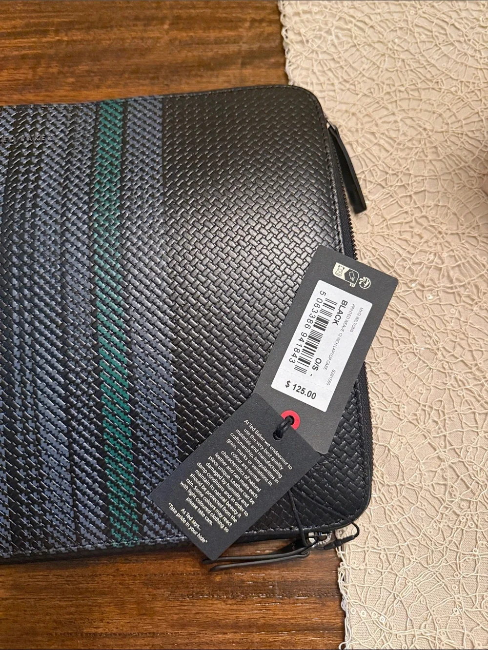 Ted Baker Black Woven Laptop Folio with Green Stripe Detail